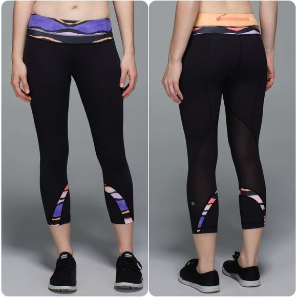 Lululemon Run: Inspire Crop II in Black/Bleacher Stripe Black Iris Flower - Picture 1 of 8